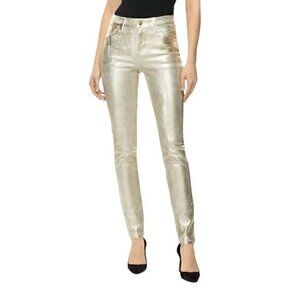 J Brand Women's Maria Metallic Wash High Rise Skinny Leg Jeans in Gold Messaline